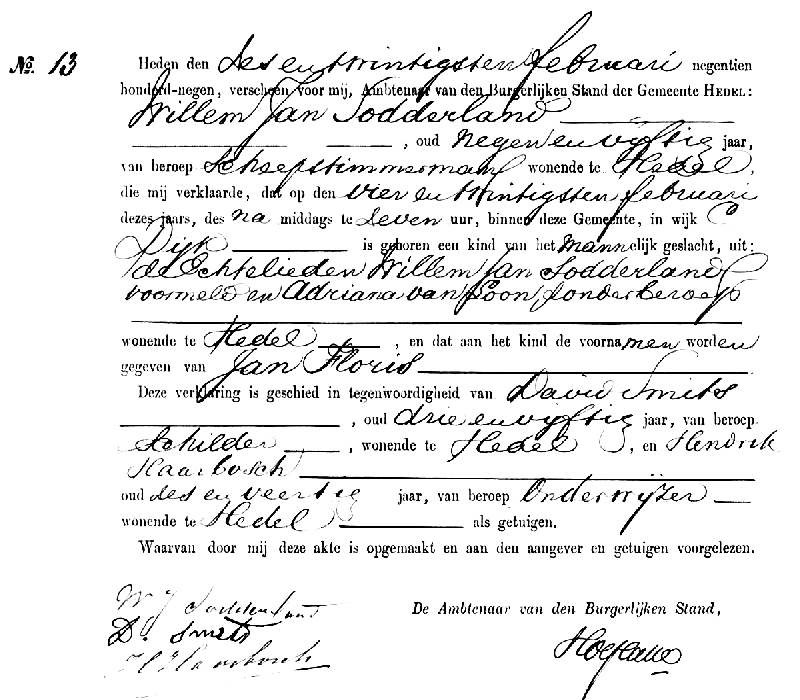 19090224 geb akte 13 Jan Floris zv WJ Sodderland - A v Loon